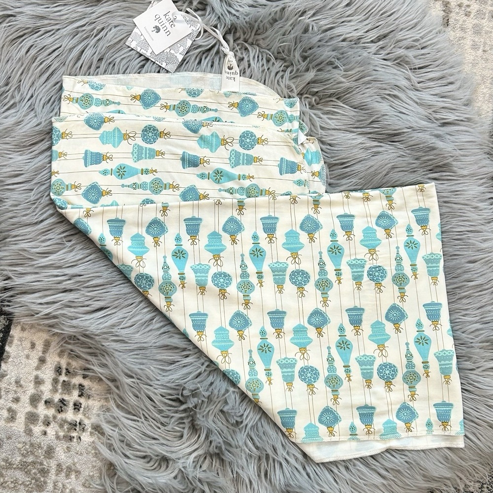 Kate Quinn Blue Ornament Bamboo Swaddle Blanket‎ Approx 48"x48" NWT
